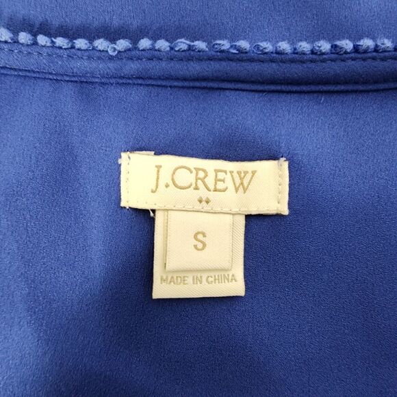 J Crew Womens Top Small Peasant Blouse Mini Pom Pom Trim Royal Blue 3/4 Sleeve - Picture 9 of 13